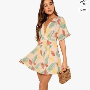 Tropical tie-waist mini dress M